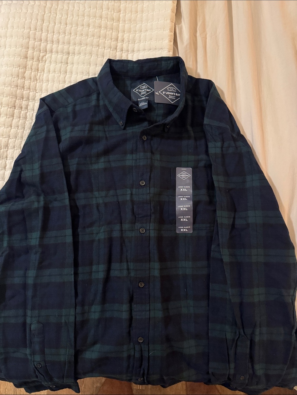 St. John's Bay Dark Blue and Green Plaid Button-Down Shirt